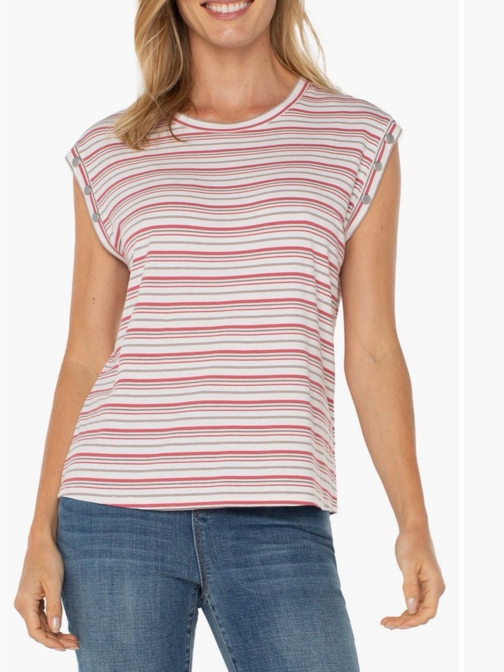 Liverpool Los Angeles Sleeveless Pink Stripe Crewneck Top